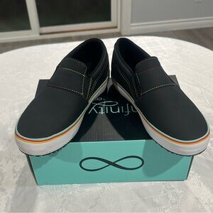 Chic Black Slip-On Loafers with Multicolor Trim